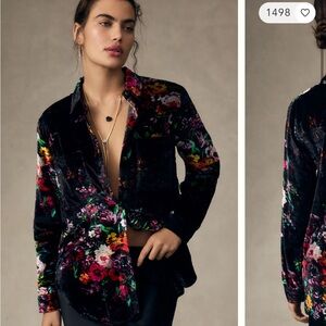 Anthropologie Velvet Floral Shirt